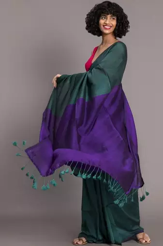 Green colourblocked khadi saree