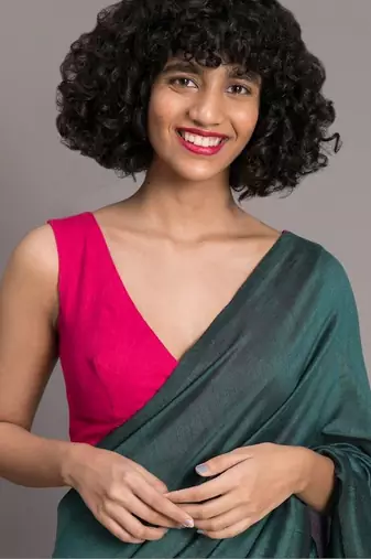 Green colourblocked khadi saree