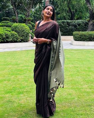 Brown khadi saree 1