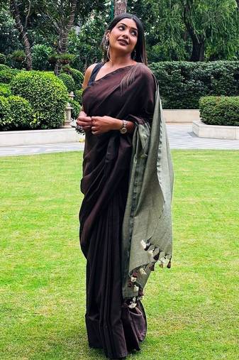 Brown khadi saree