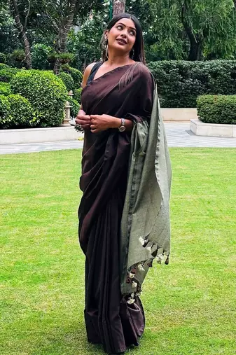 Brown khadi saree