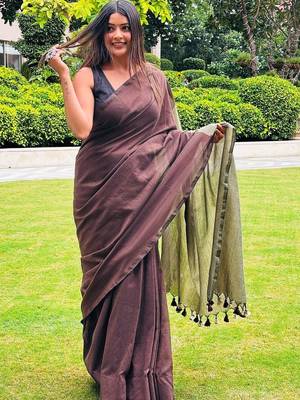 Brown khadi saree 3