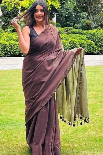Brown khadi saree