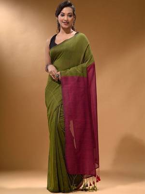 Olive khadi saree 1