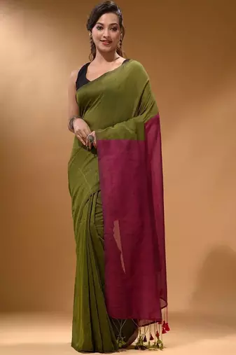 Olive khadi saree