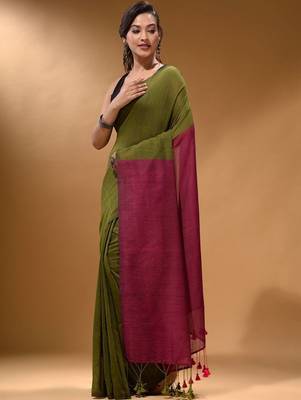 Olive khadi saree 2