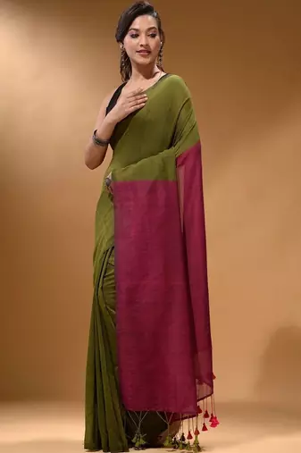 Olive khadi saree
