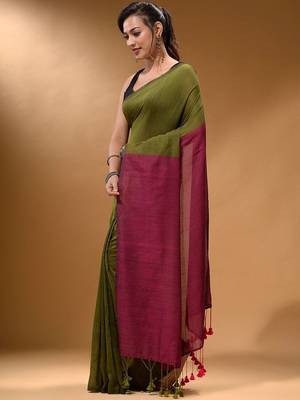 Olive khadi saree 3