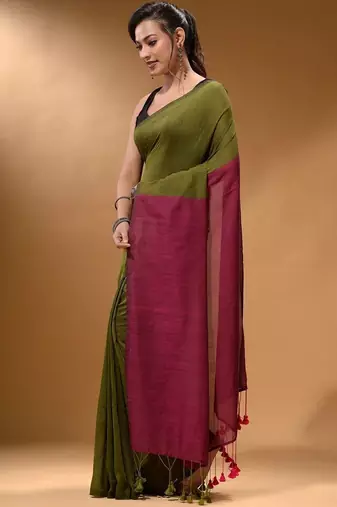 Olive khadi saree