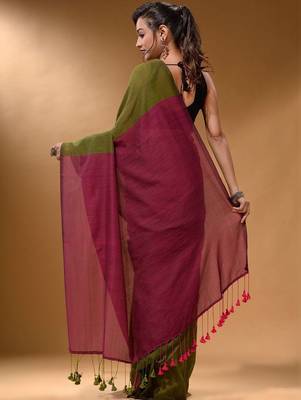 Olive khadi saree 4
