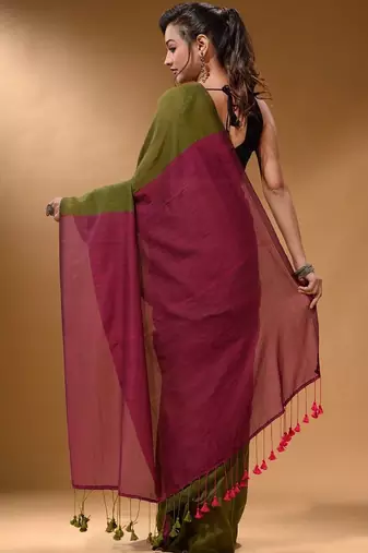 Olive khadi saree