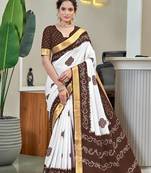 White bandhani printed  cotton saree with blouse
