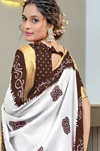 White bandhani printed  cotton saree with blouse