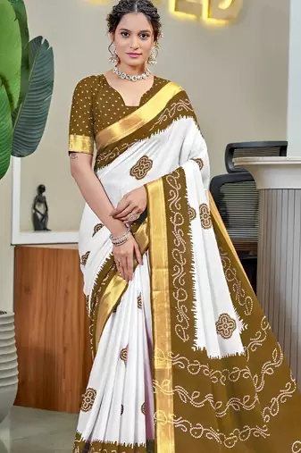 White bandhani printed  cotton handloom saree with blouse