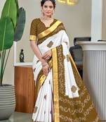 White bandhani printed  cotton handloom saree with blouse