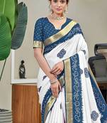 Blue bandhani printed  cotton saree with blouse piece