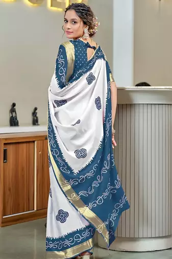 Blue bandhani printed  cotton saree with blouse piece