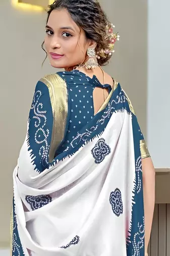 Blue bandhani printed  cotton saree with blouse piece