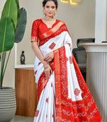 White bandhani printed  cotton saree