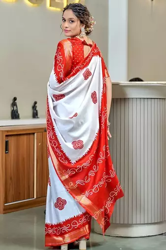White bandhani printed  cotton saree