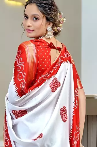 White bandhani printed  cotton saree