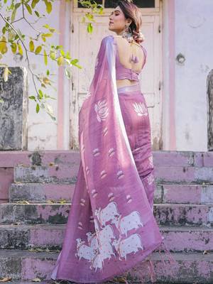 Pink floral woven design  cotton designer saree 1