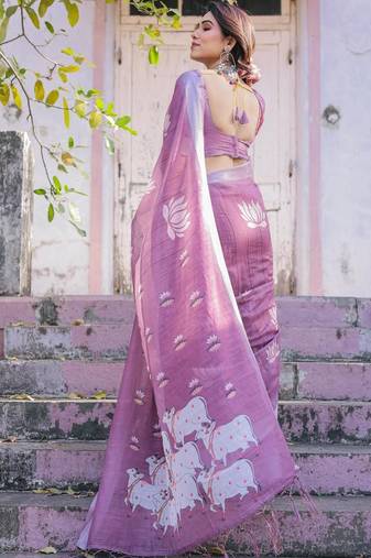 Pink floral woven design  cotton designer saree