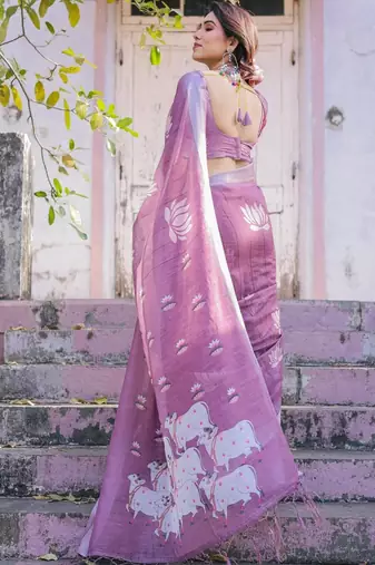 Pink floral woven design  cotton designer saree