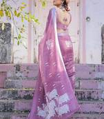 Pink floral woven design  cotton designer saree