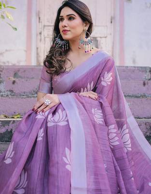 Pink floral woven design  cotton designer saree 2