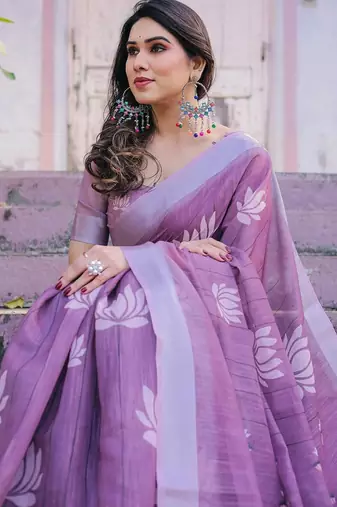 Pink floral woven design  cotton designer saree