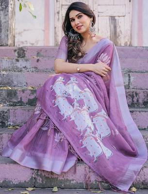 Pink floral woven design  cotton designer saree 3