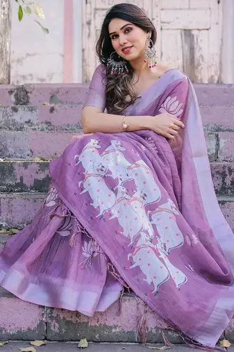 Pink floral woven design  cotton designer saree