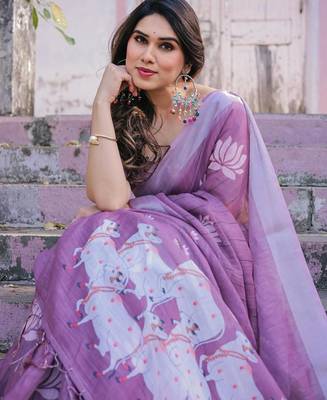 Pink floral woven design  cotton designer saree 4
