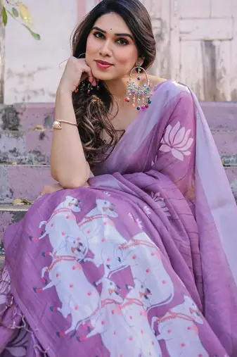 Pink floral woven design  cotton designer saree