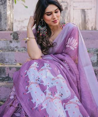 Pink floral woven design  cotton designer saree 5