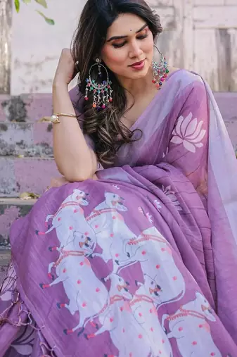 Pink floral woven design  cotton designer saree