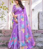 Lavender floral  cotton saree
