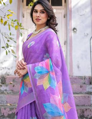 Lavender floral  cotton saree 2