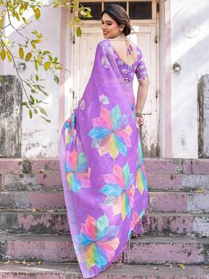 Lavender floral  cotton saree 3