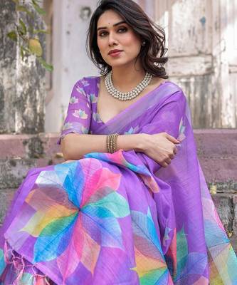 Lavender floral  cotton saree 4