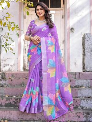 Lavender floral  cotton saree 5
