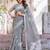 Grey ethnic motifs printed zari  cotton saree