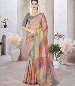 Peach beads and stones organza saree