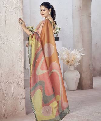 Peach beads and stones organza saree 3