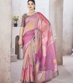 Pink beads and stones organza saree