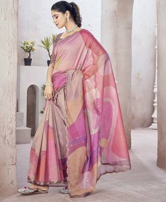Pink beads and stones organza saree 2
