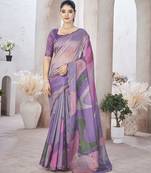 Lavender abstract printed organza saree