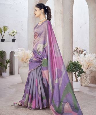 Lavender abstract printed organza saree 2