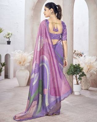 Lavender abstract printed organza saree 3